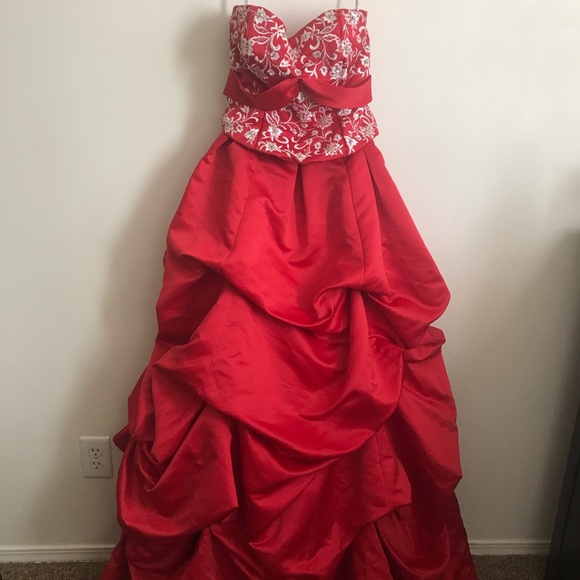 red cinderella prom dress